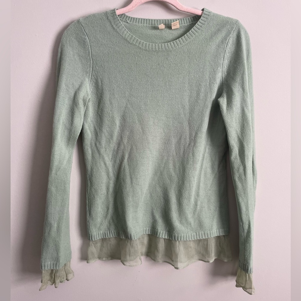 Anthropologie Moth Sweater with Ruffle Hem and Wrist